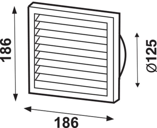 Ventilatierooster kunststof met vliegengaas wit 186×186 mm voor Ø125 mm