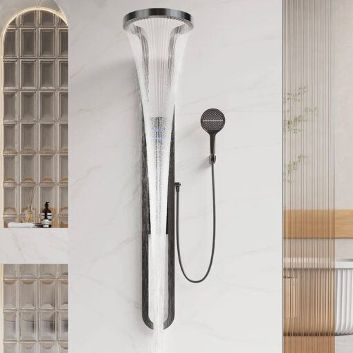 Multifunctionele Regendouche Aura mat zwart – thermostatisch digitaal LED – QMIX911