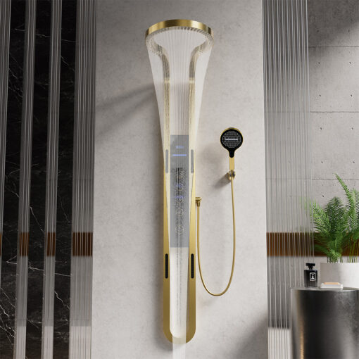 Multifunctionele Regendouche Aura geborsteld goud – thermostatisch digitaal LED – QMIX911