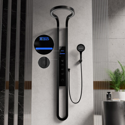 Multifunctionele Regendouche Aura mat zwart – thermostatisch digitaal LED – QMIX911
