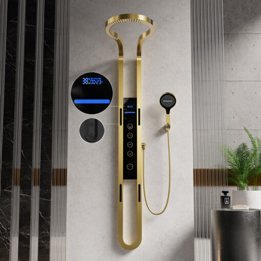 Multifunctionele Regendouche Aura geborsteld goud – thermostatisch digitaal LED – QMIX911