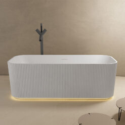 Solid surface vrijstaand bad met verlichting en verticaal reliëf rechthoekig – mat wit