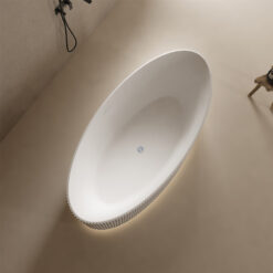 Solid surface vrijstaand bad met verlichting en verticaal reliëf ovaal – mat wit