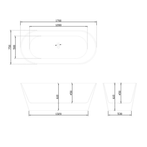 Yamila Vrijstaand bad 170 x 75 cm mat wit ovaal – Wahlbach