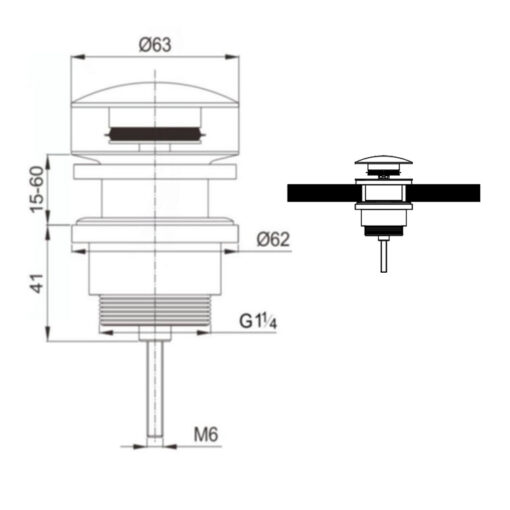 Click-waste 5/4 afvoerplug met overloop mat zwart