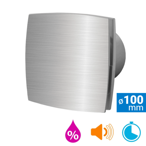 Badkamer ventilator vochtsensor/timer ø100 mm aluminium Silent
