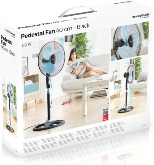 Statiefventilator InnovaGoods – 40 cm – Zwart/Blauw