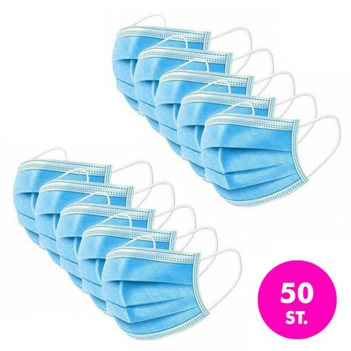 Mondkapje 3 lagen met rubberen banden – 50 stuks