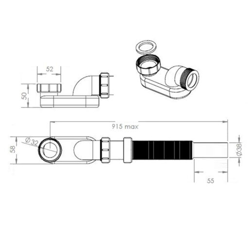 Vrijstaand bad ovaal design zwart/wit 170 cm – Wahlbach